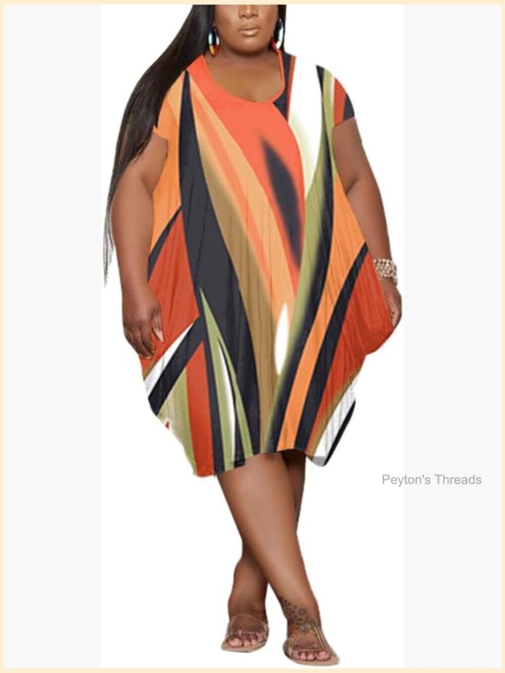 Oversize Plus Size Midi Dress with Pockets Short Sleeve Casual Tunic